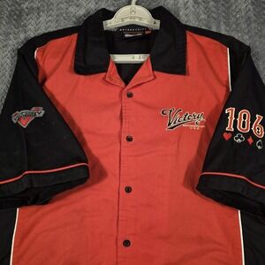 Victory Motorcycles Mechanics Shirt Men's Large Button Up Red Black Embroidered